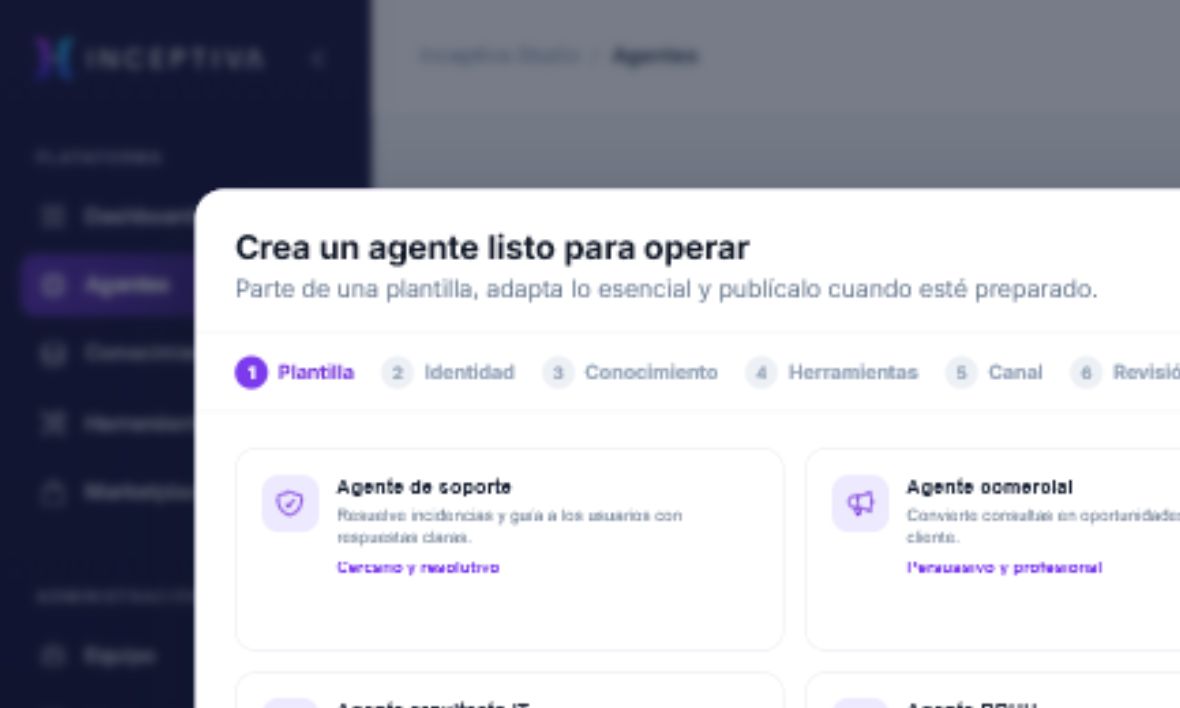 Selección de una plantilla en el constructor visual de agentes